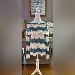 Sun & Shadow Open-Knit Off The Shoulder Stripe Sweater – Medium